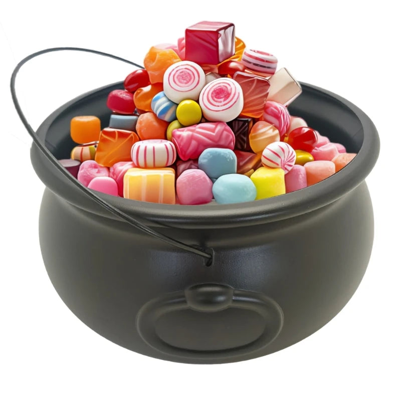 Black Cauldron Kettle Bucket Witches Sweets Candy Bowl for Halloween