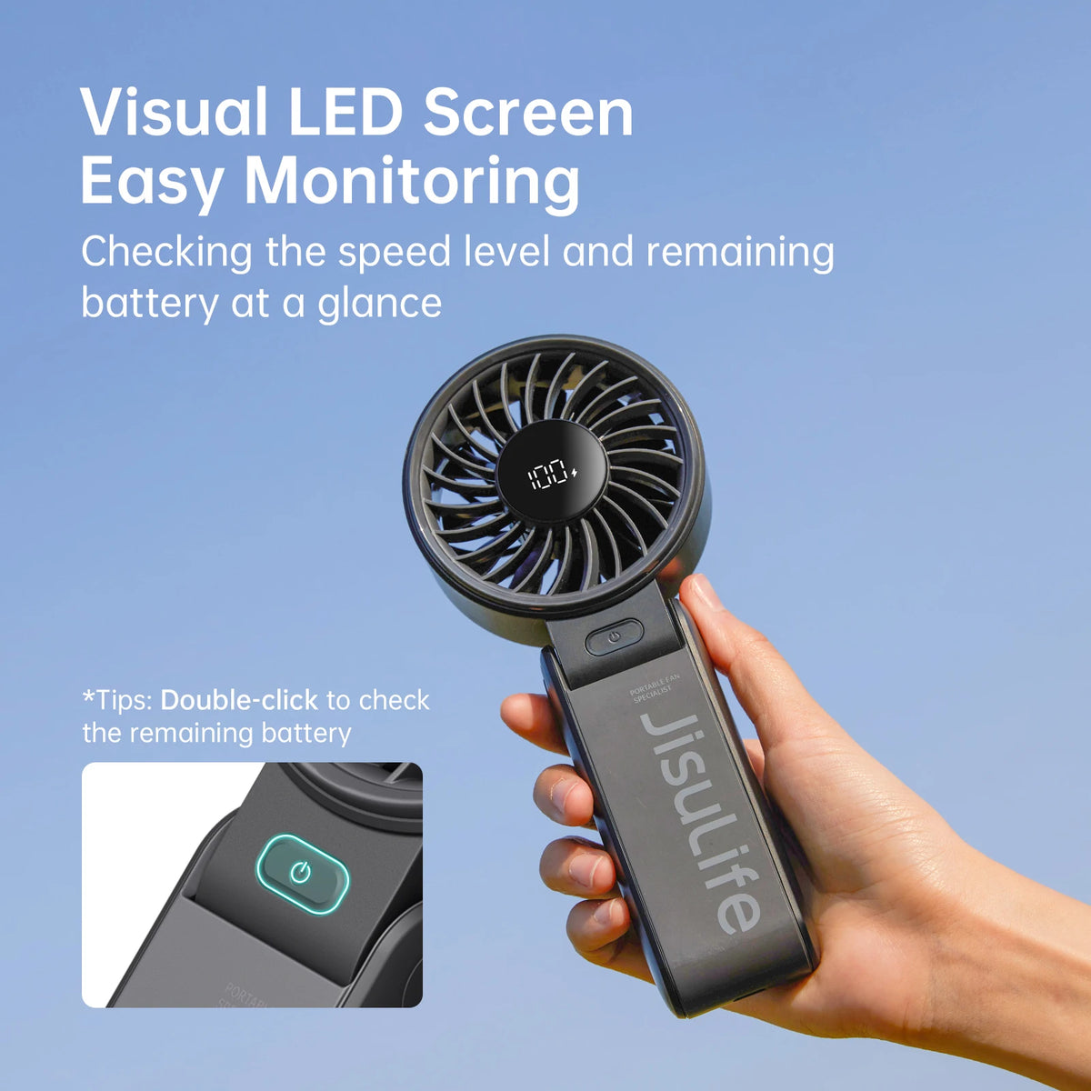 JISULIFE Portable Handheld Fan with LED Display