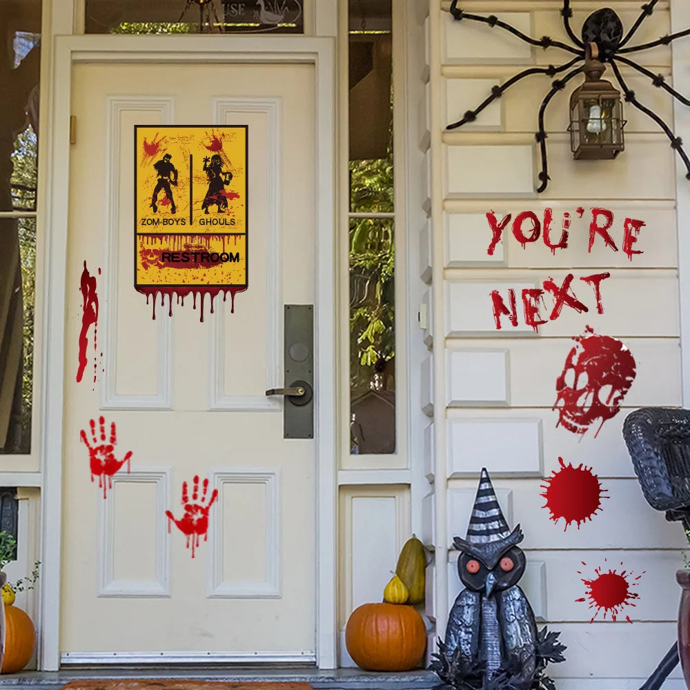 Halloween Wall Doors Windows Stickers Blood Handprint Footprint Skull Pattern