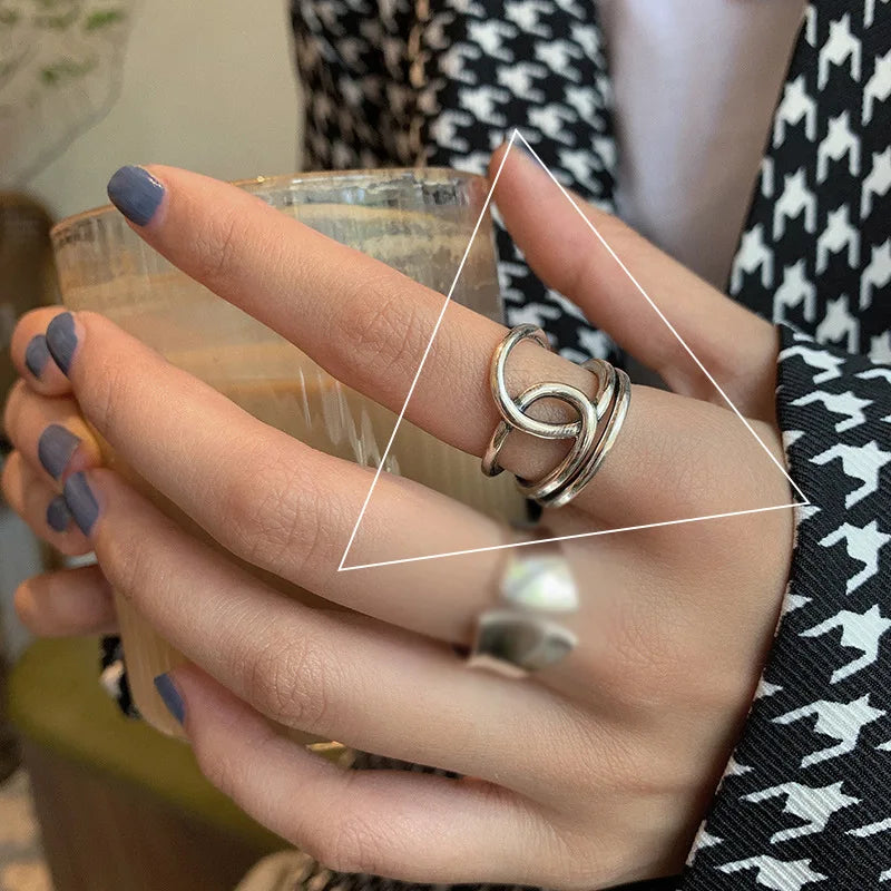 VENTFILLE 925 Sterling Silver Finger Rings Hollow Chain
