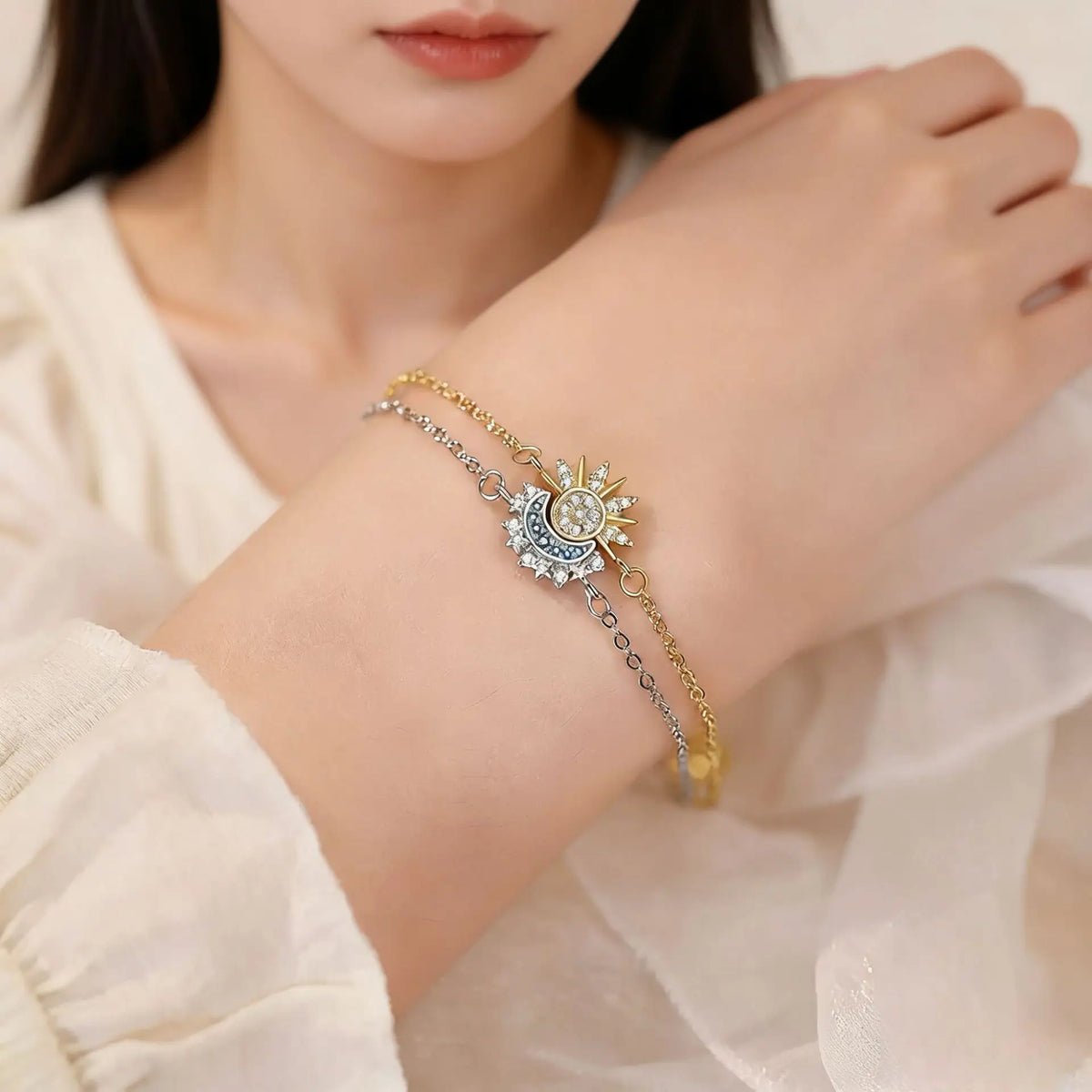 Sun and Moon Zirconia Bracelet Trendy Couple's Fashion