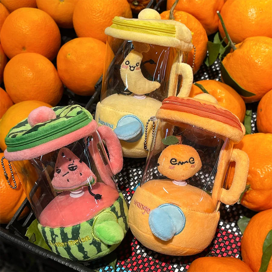 Fun Drawstring Rotating Plush Toys Keyring Fruit Juicer