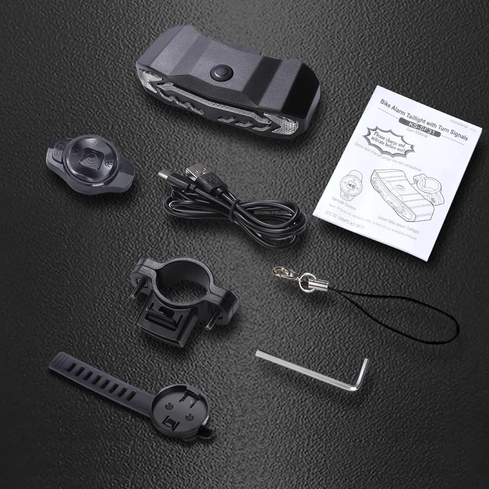 Wireless Bicycle Alarm Rear Tail Light With Turn Signal IP65