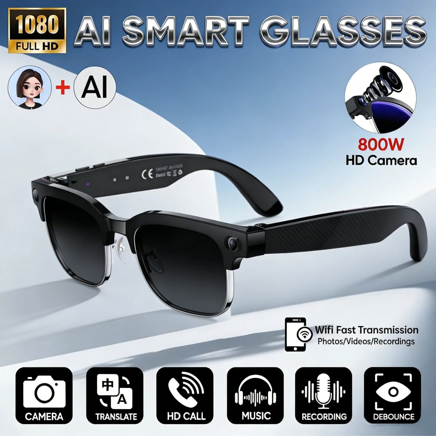 New 4K Ultra HD Color Change BT Call Smart Glasses AI Chat