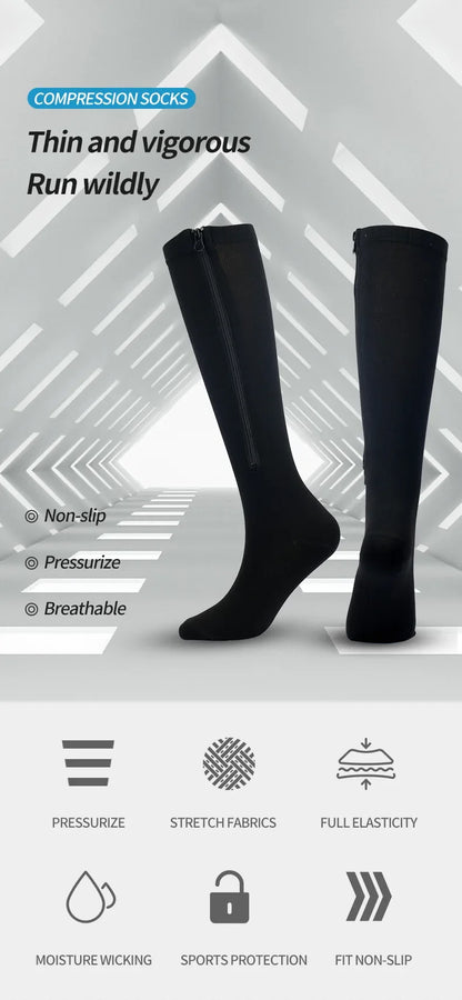 1 Pair Zipper Compression Socks Women Men Pain Relief