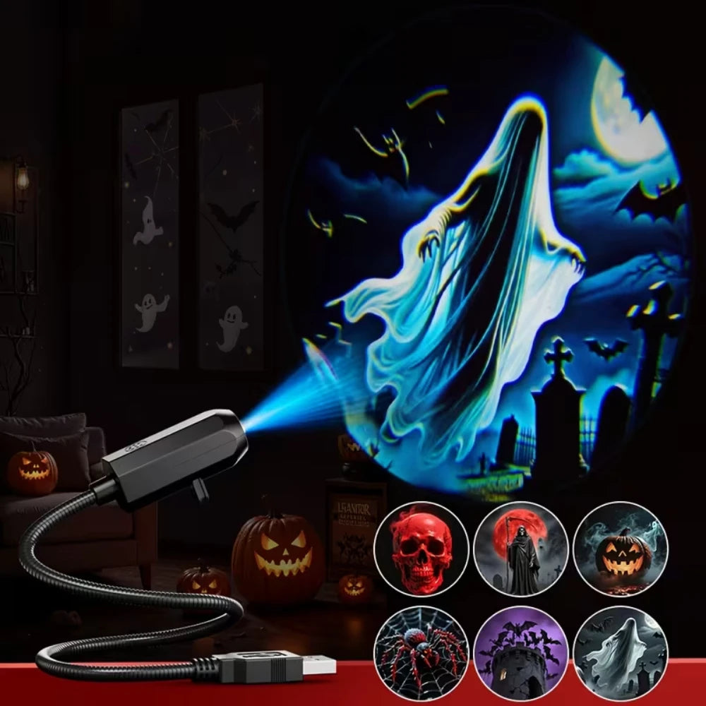 USB Halloween Projector Light 6 Patterns Mini LED Spooky