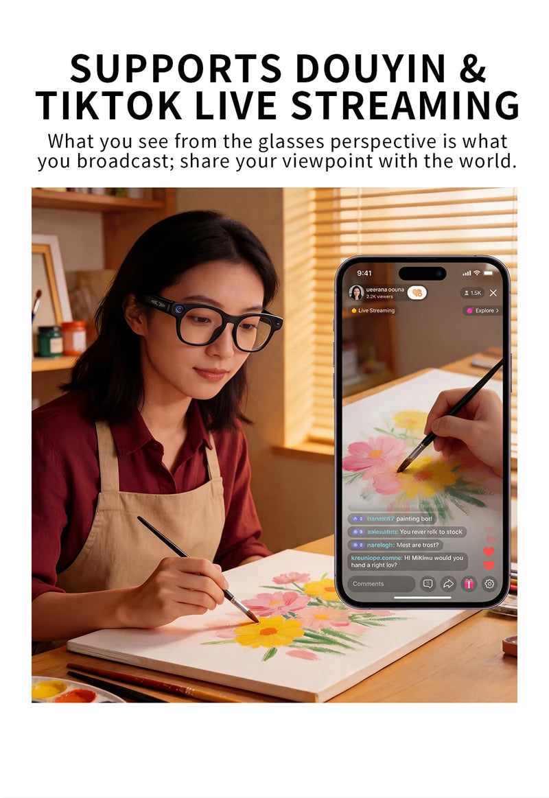 Lenovo AI Smart Glasses 800W Pixel Anti Blue Light HD Camera