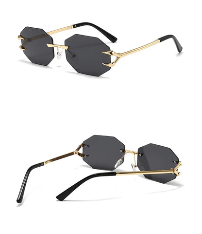 Rimless Hexagon Sunglasses Retro Irregular Square