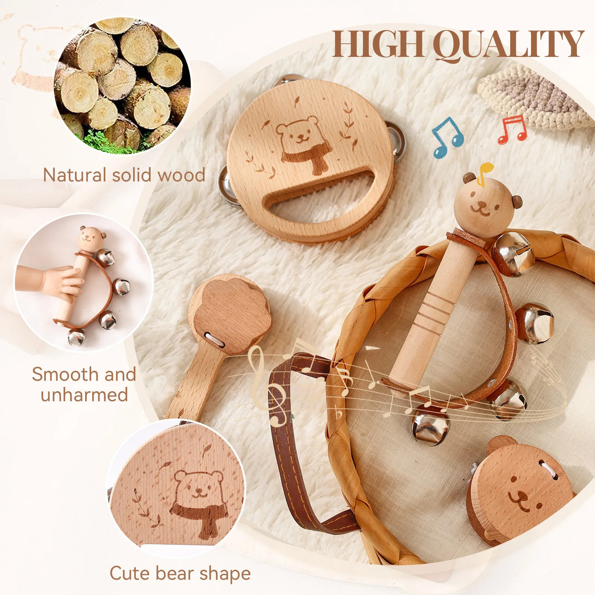 Montessori Wooden Toy Multicolor Xylophone Bell Beads
