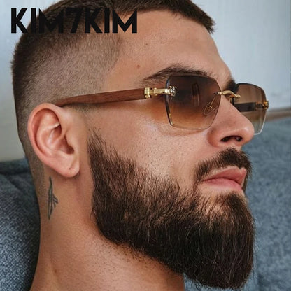 Square Rimless Photochromic Sunglasses Men Vintage