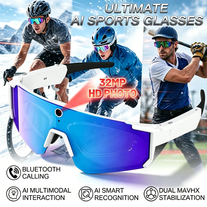 AI Smart Sports Glasses with 32MP HD Camera 360°Stereo