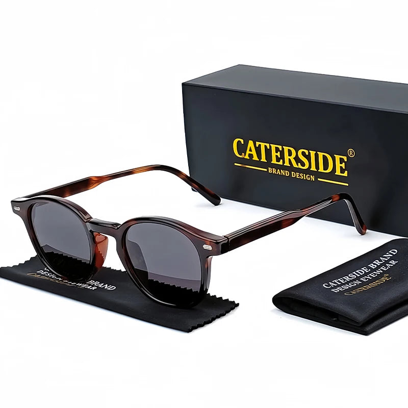 Caterside Polarized Round Sunglasses Men TR Frame