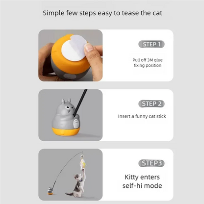 360 Degree Rotating Cat Teaser Wand with Feather Bell Wire