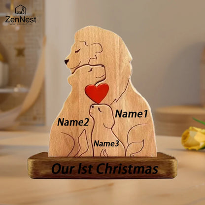 Wooden Lion Family Puzzle Ornament DIY Custom Name