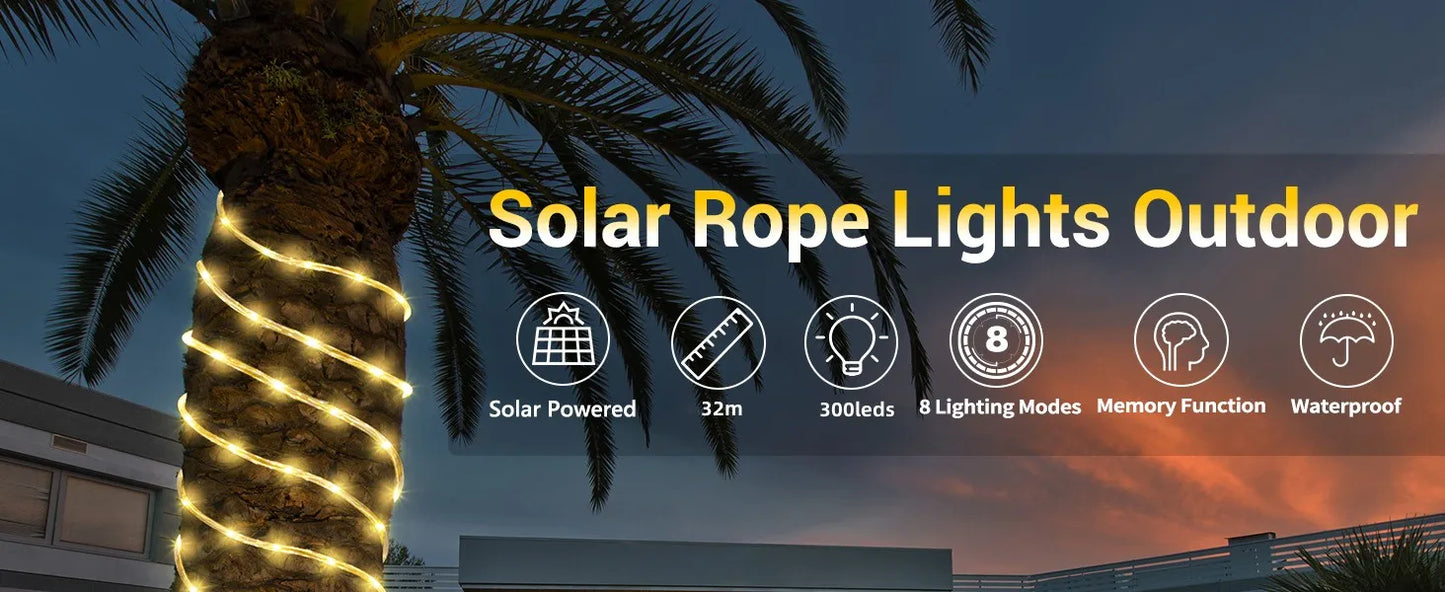 LED Solar Strip Rope Tube Fairy Light Solar Powered Garland