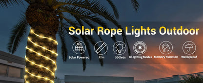 LED Solar Strip Rope Tube Fairy Light Solar Powered Garland