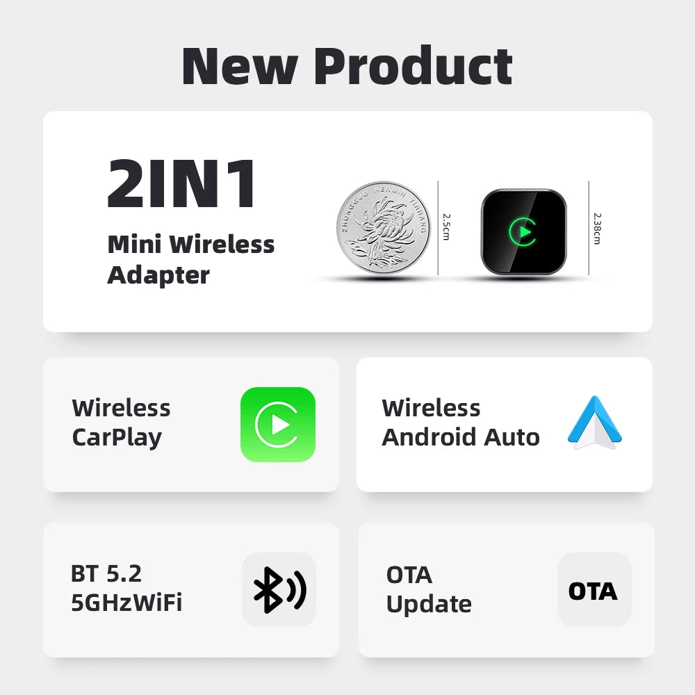 2in1 Wired To Wireless CarPlay Adapter Android Auto Dongle
