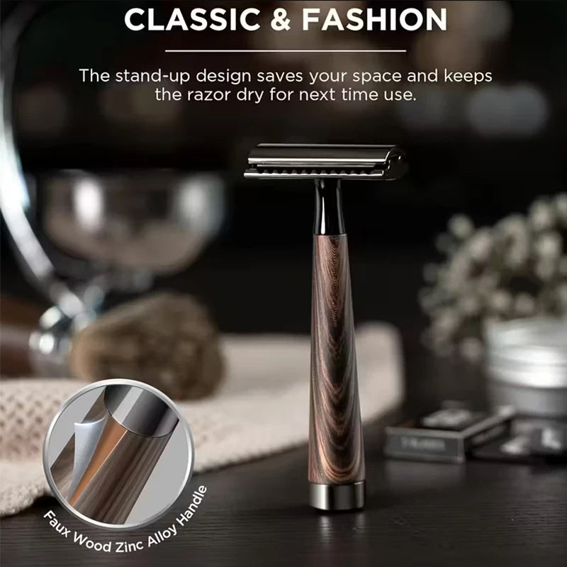 Advanced Double Edge Safety Razor Faux Wooden Handle