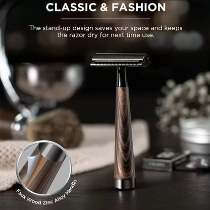 Advanced Double Edge Safety Razor Faux Wooden Handle