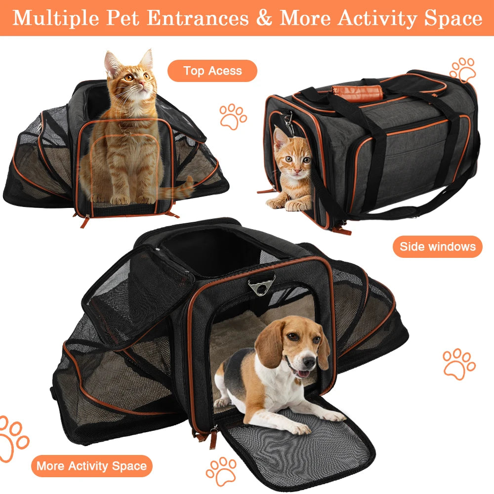 Double-sided expandable cat/dog carrier airline carry-on