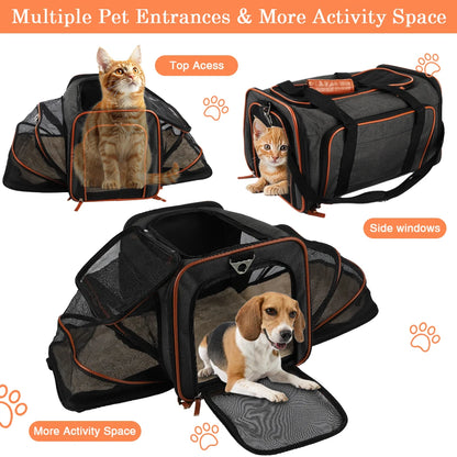 Double-sided expandable cat/dog carrier airline carry-on