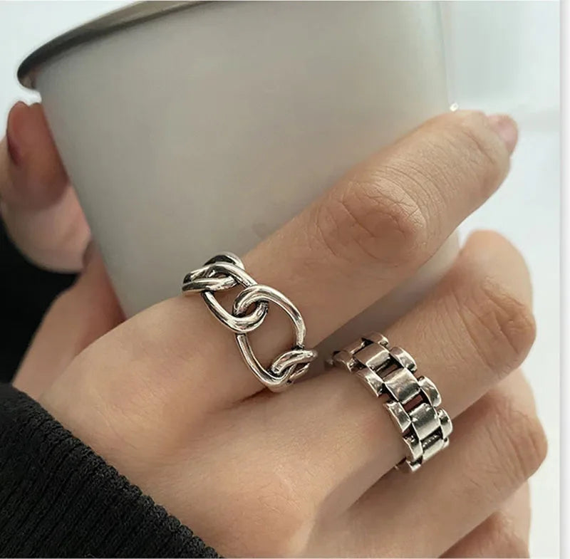 VENTFILLE 925 Sterling Silver Finger Rings Hollow Chain