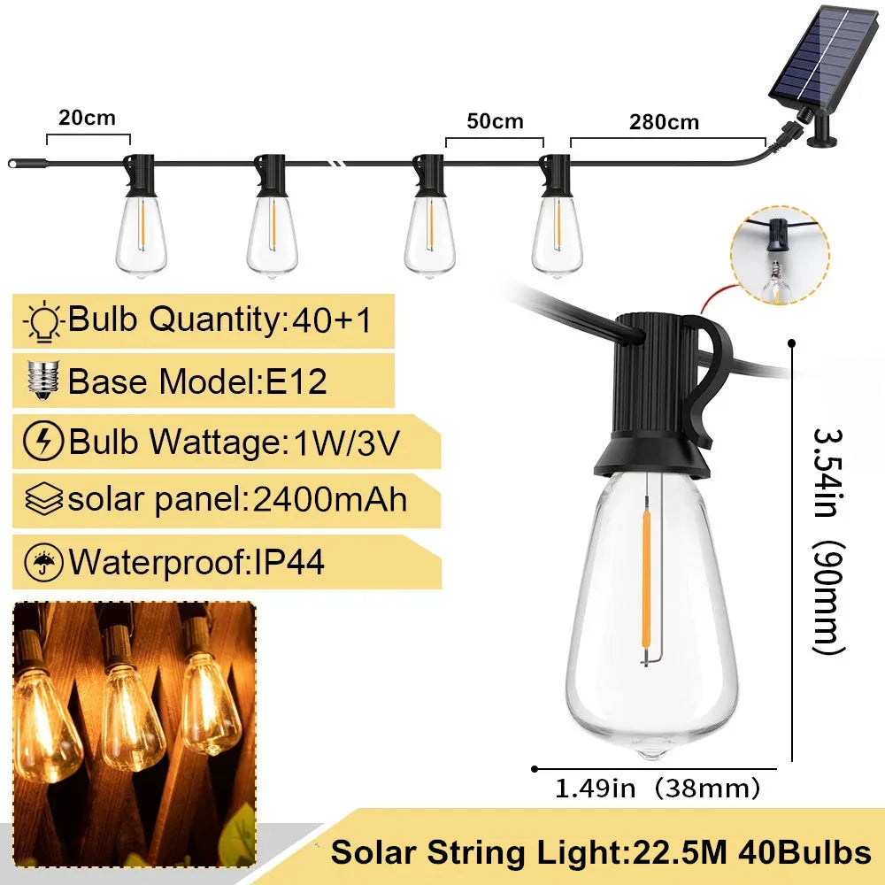LED ST38 Solar String Lights for Outside, USB & Solar Dual Charging