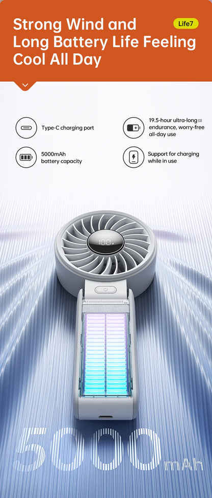 JISULIFE Portable Handheld Fan with LED Display