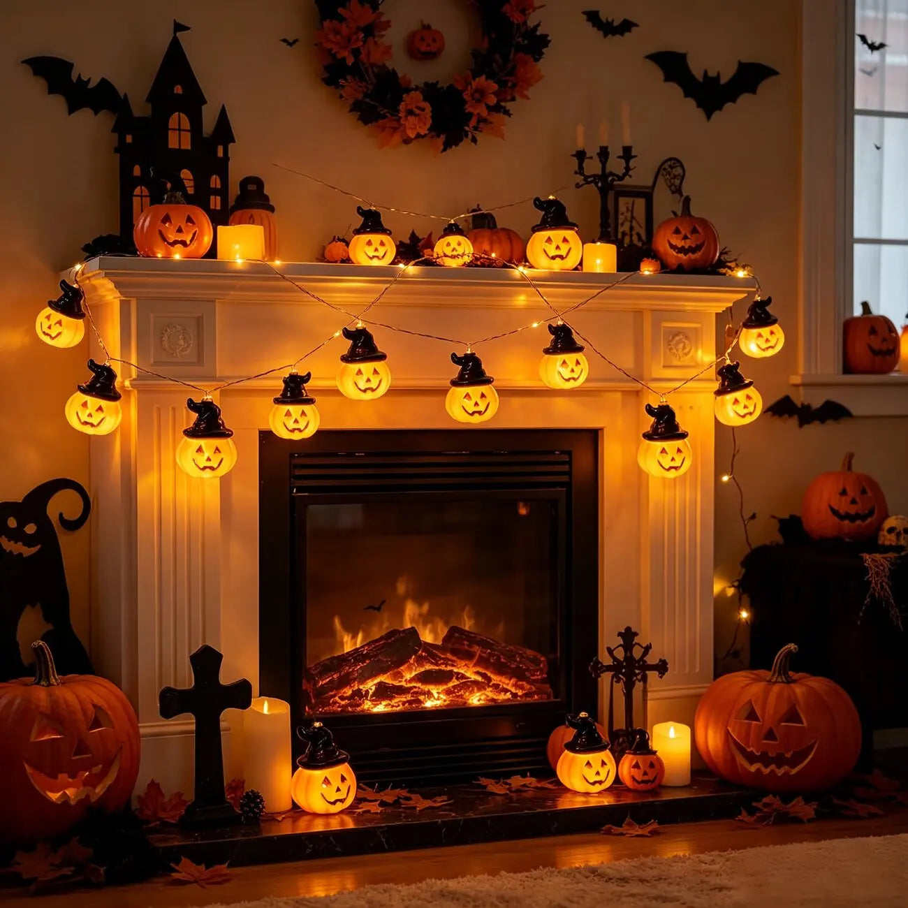 59.06in Halloween Pumpkin Fairy Lights Warm White 10LED Festival String Lights