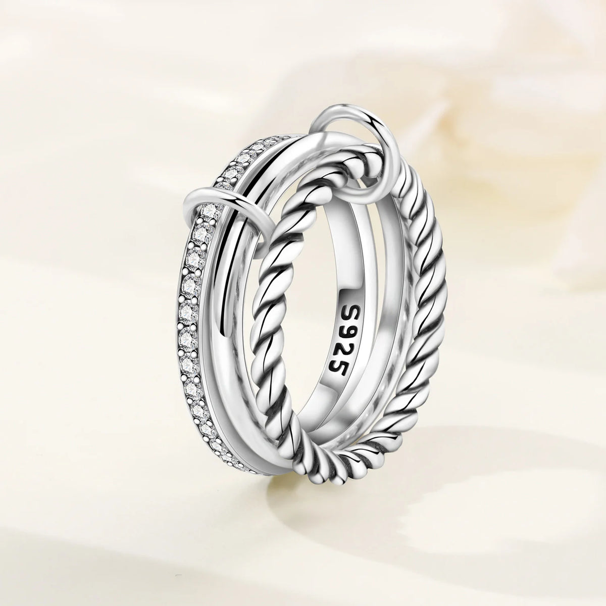 925 Sterling Silver Three-Ring Stackable Ring for Women