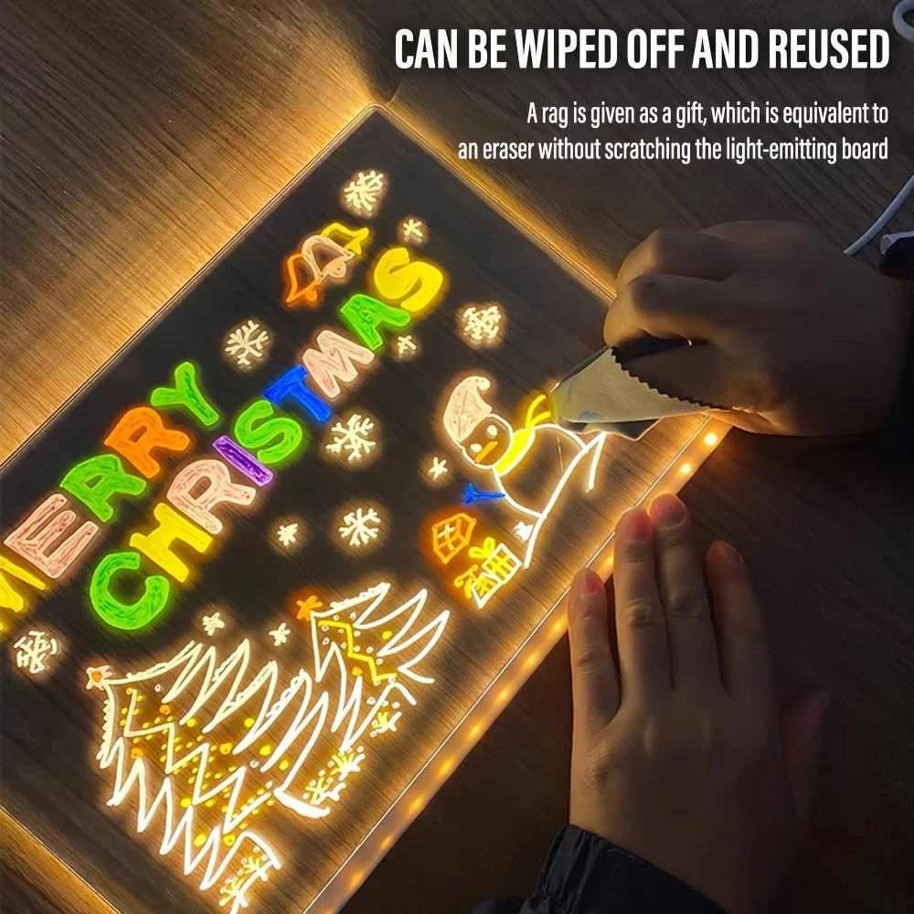 LED Note Board DIY Acrylic Night Light 7 Pens Drawing Board