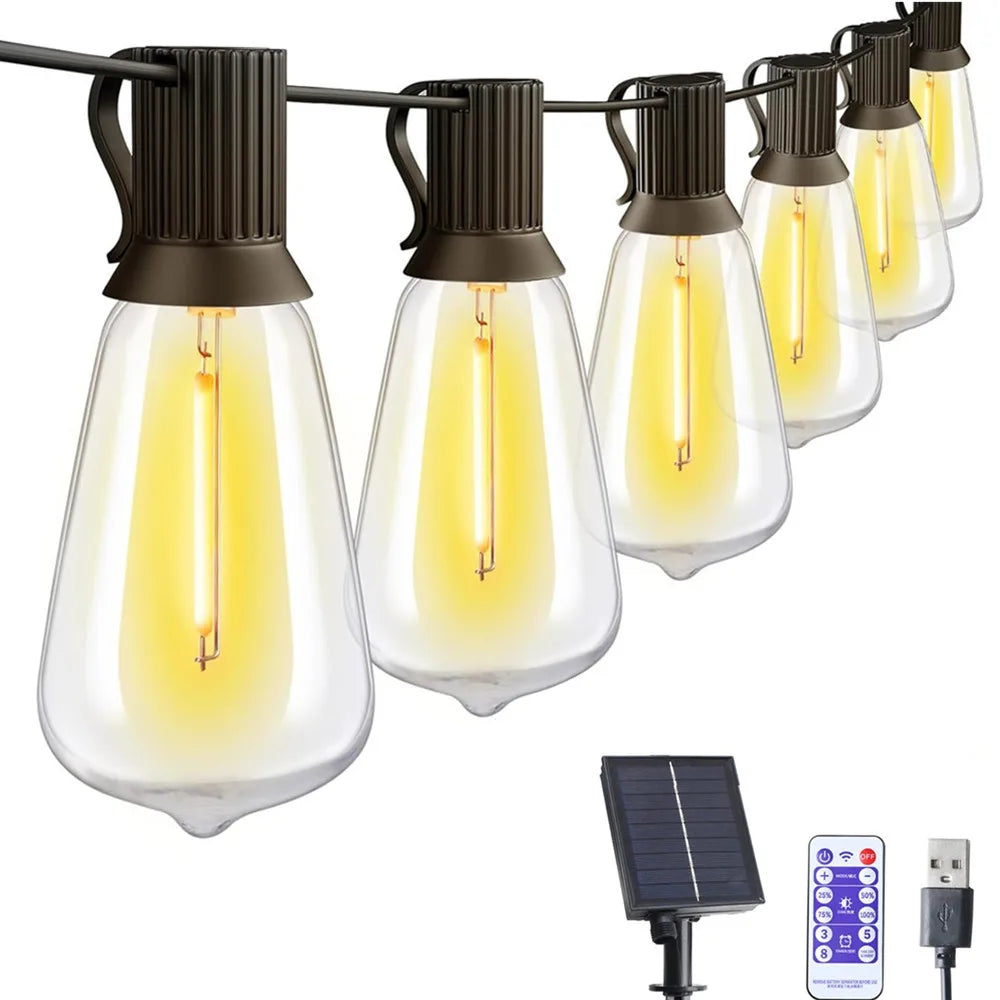 LED ST38 Solar String Lights for Outside, USB & Solar Dual Charging