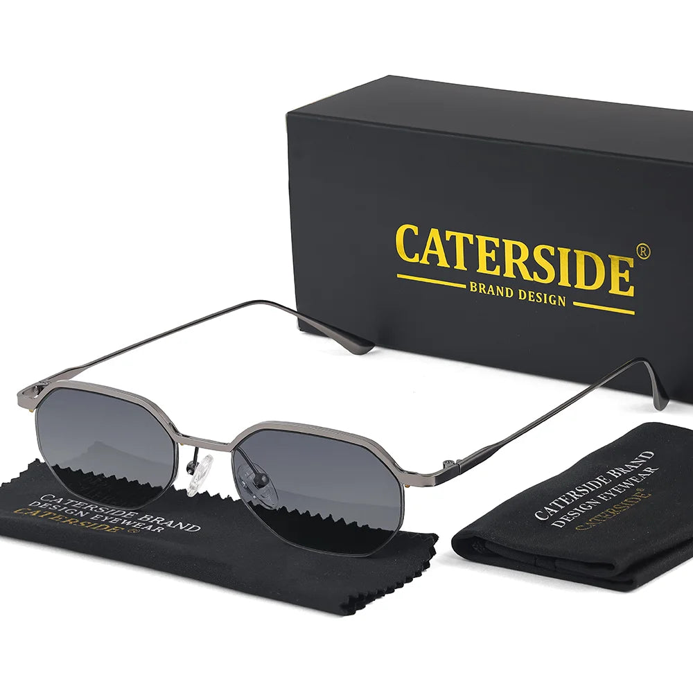 Retro Polygon Sunglasses Men Metal Semi Rimless