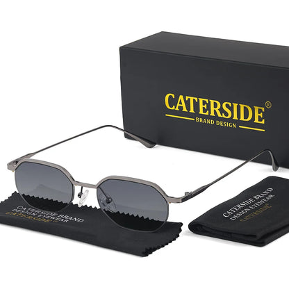 Retro Polygon Sunglasses Men Metal Semi Rimless