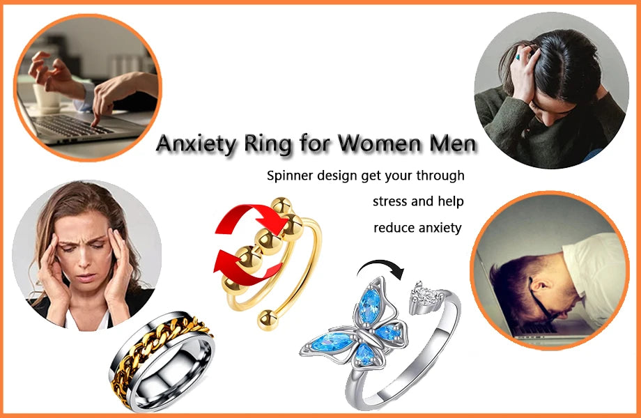 Luxury Crystal Anxiety Relief Spinning Fidget Rings for Women