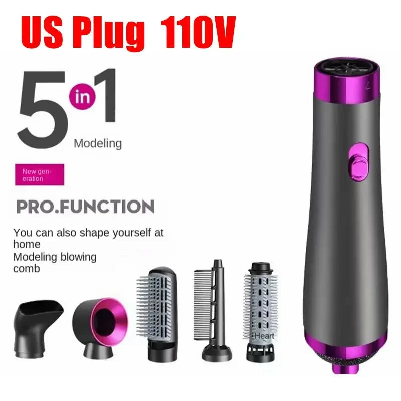Five in one hair dryer hot air comb electric curly hair straightener