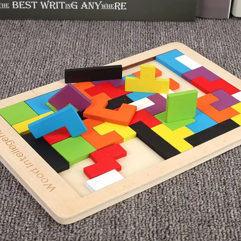 1 Set Wooden Blocks Puzzle Brain Teasers Toy Tangram