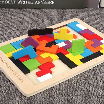 1 Set Wooden Blocks Puzzle Brain Teasers Toy Tangram