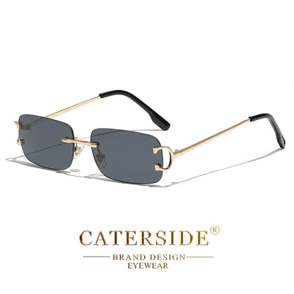Blue Rectangular Sunglasses Men Rimless Metal Fashion