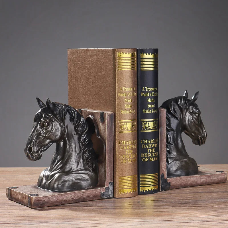 European Retro Horse Head Bookstopper Shelf Decor