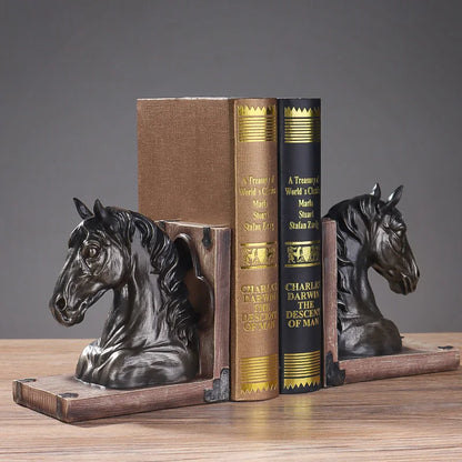 European Retro Horse Head Bookstopper Shelf Decor