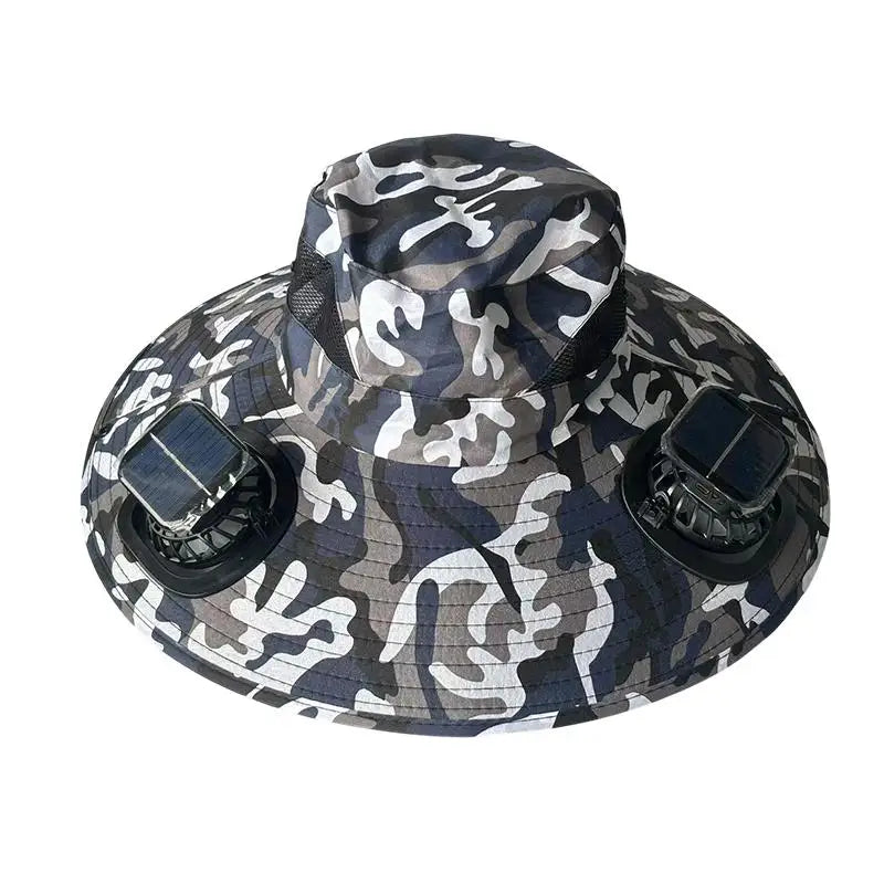 Large Size Quick Dry Bucket Hat With Solar Powered Fan USB Charging