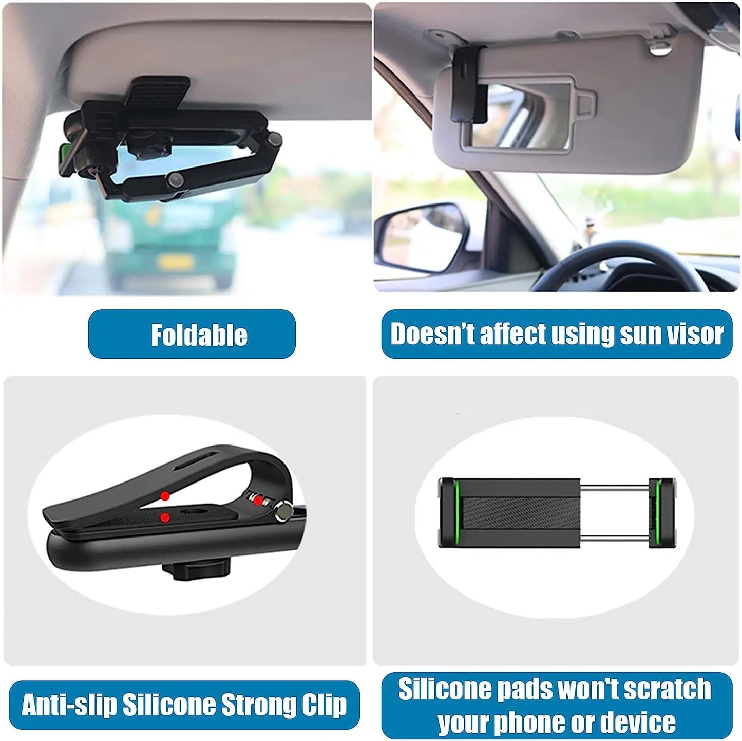 Sun Visor Phone Holder for Car Multifunctional 360° Rotating