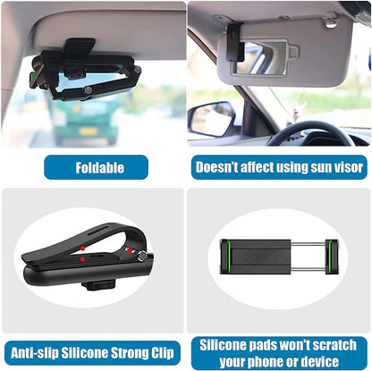 Sun Visor Phone Holder for Car Multifunctional 360° Rotating