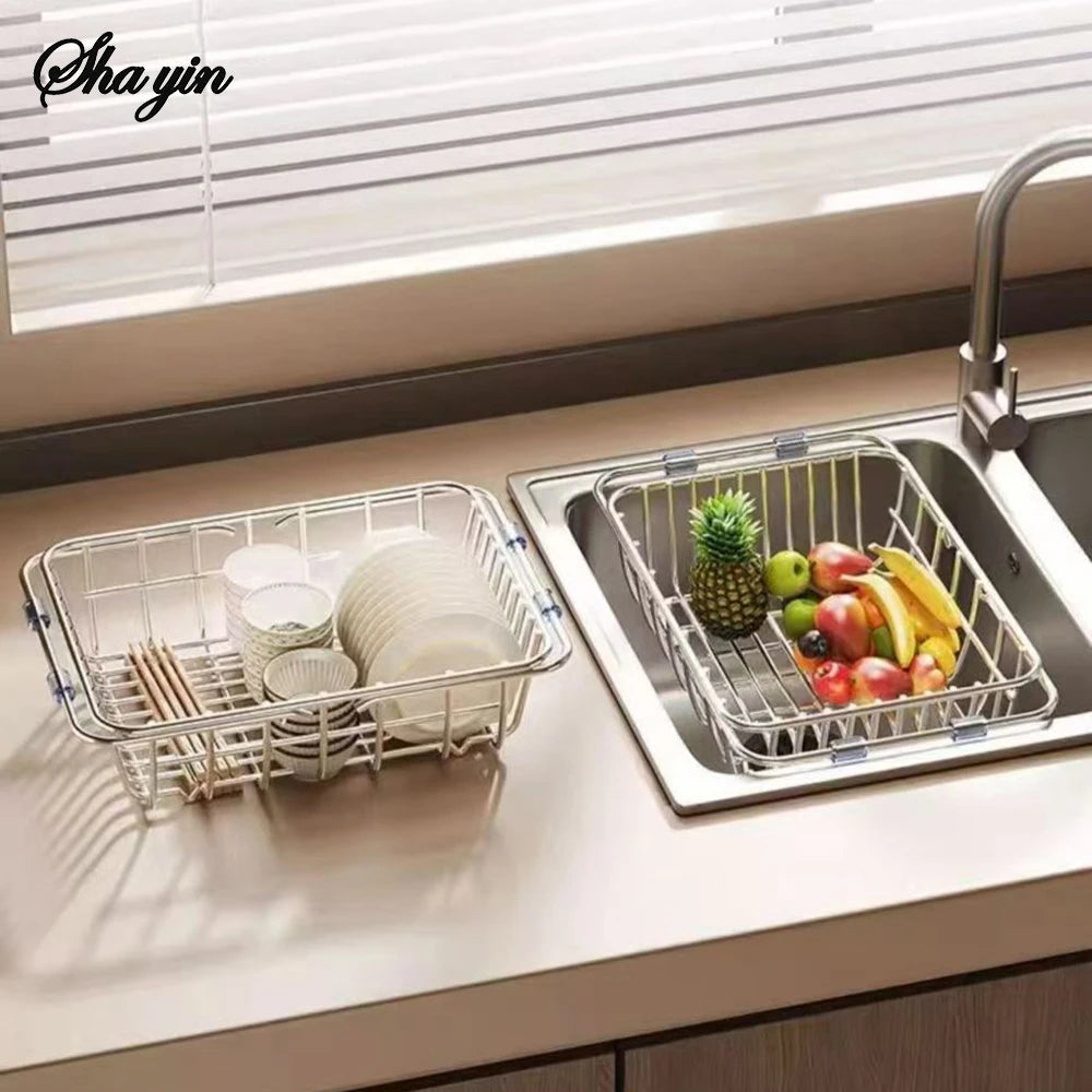 Stainless Steel Telescopic Sink Drain Rack Non-Slip Dish