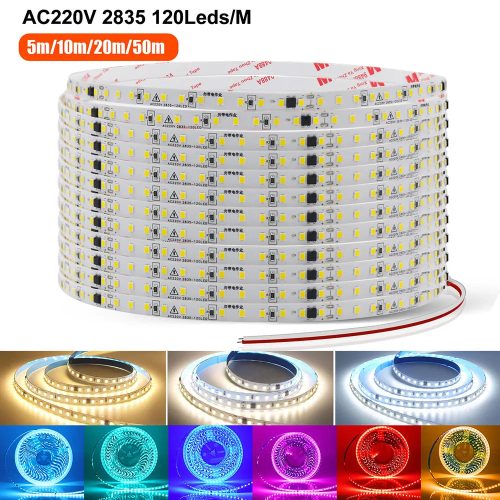 5m 10m 20m 50m LED Strip Light AC 220V 230V 240V IP55