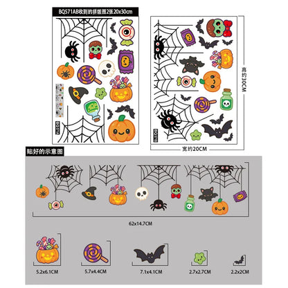 Halloween Window Glass Stickers Cartoon Pumpkin Lantern Candy Bat