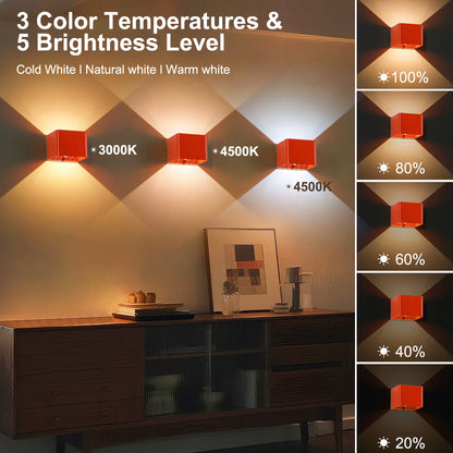 Battery-Powered Wall Light, 3 Color Temperature and Brightness Settings,