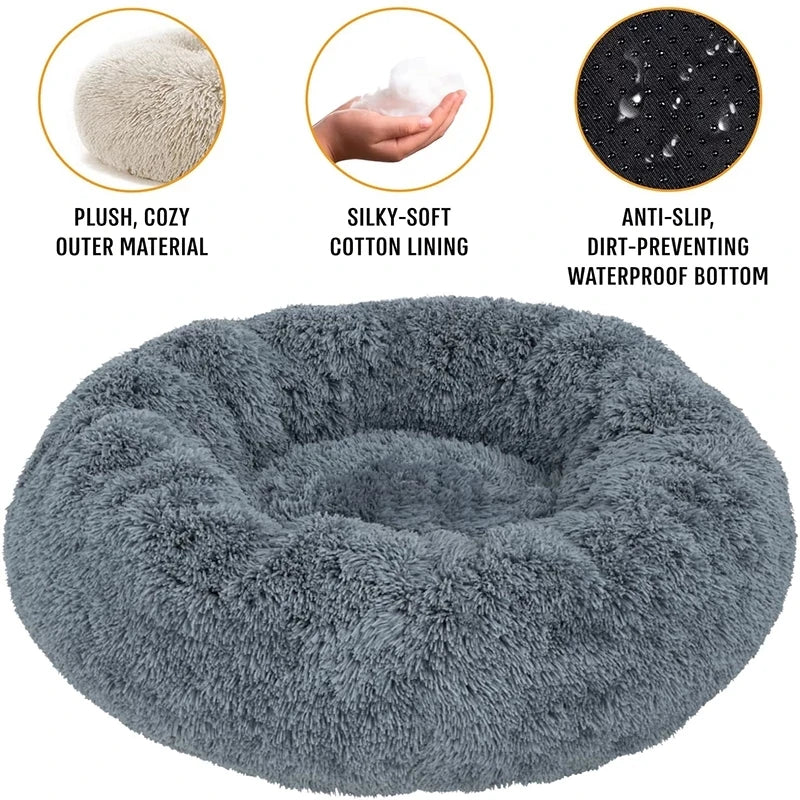 Round Pet Bed for Large Donut Long Plush Bed