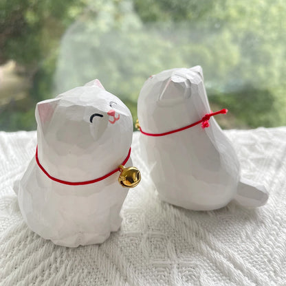 Cute Cat Animals Figurine Decorative Wooden Ornament